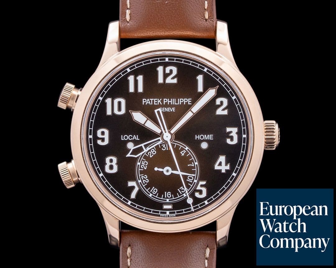 Image of Patek Philippe 5524R Calatrava Pilot Travel Time 18K Rose Gold Brown Dial