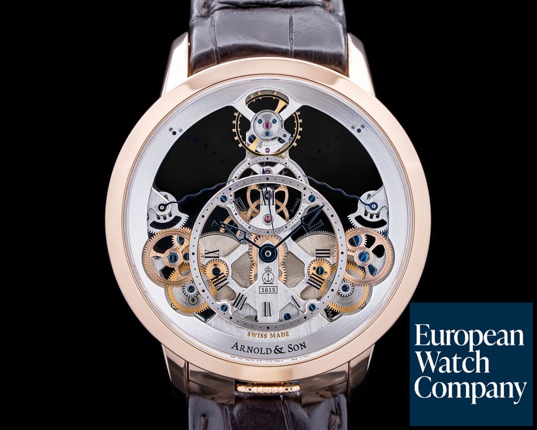 Image of Arnold & Son Time Pyramid 18K Rose Gold Skeleton Dial