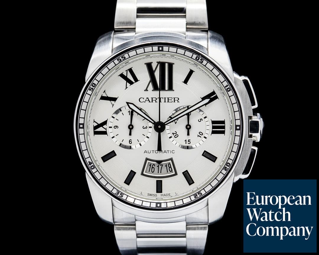 Image of Cartier W7100045 Calibre de Cartier Chronograph SS White Dial
