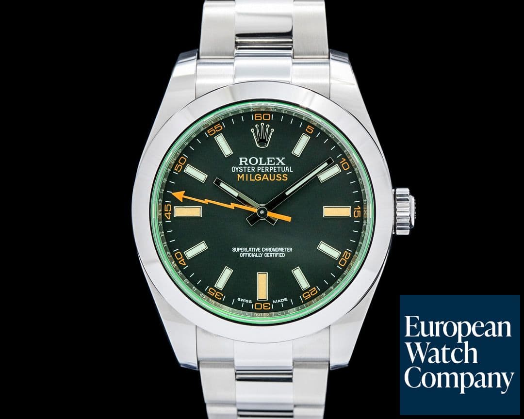 Image of Rolex 116400GV Milgauss Green Crystal SS Black Dial