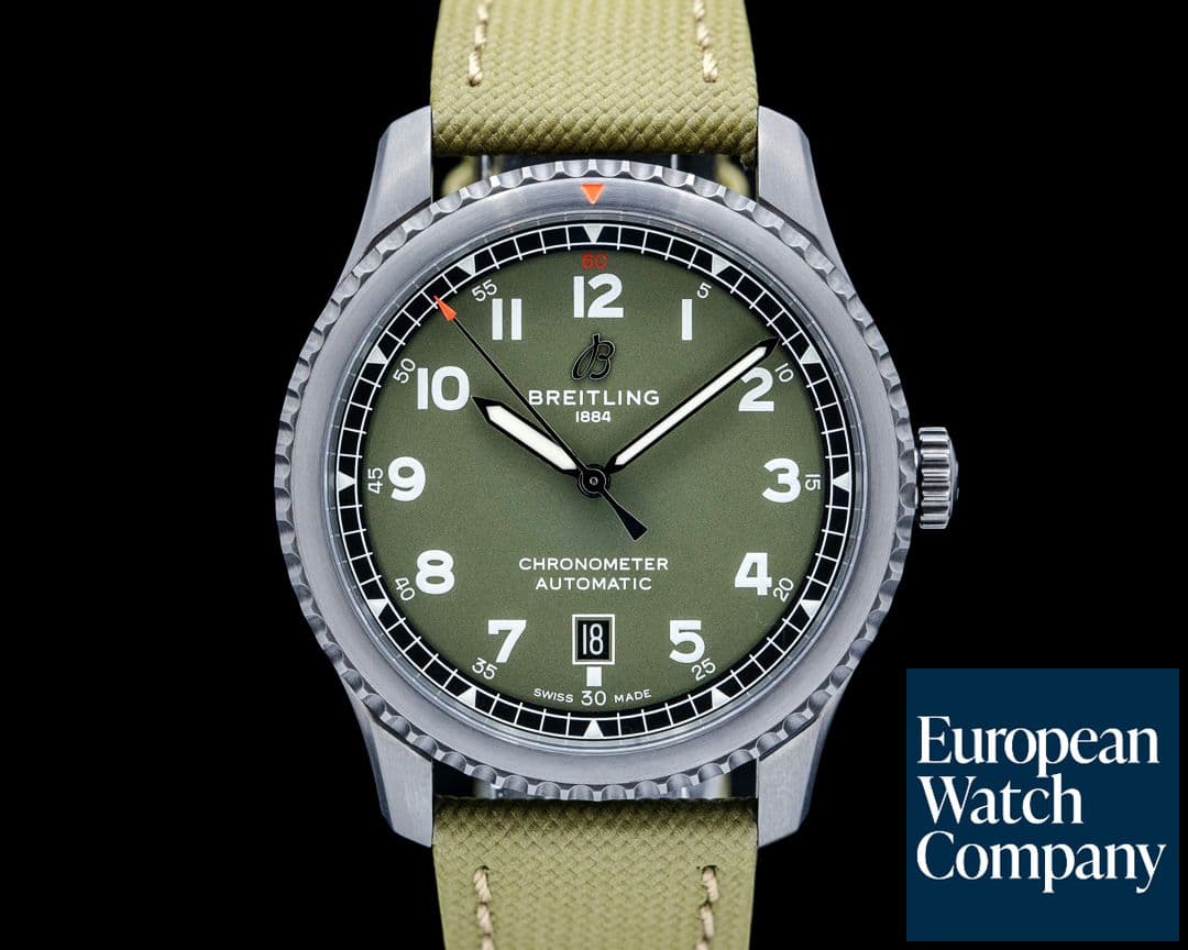 Image of Breitling Aviator 8 Automatic 41 Black DLC SS Curtiss Warhawk Green Dial