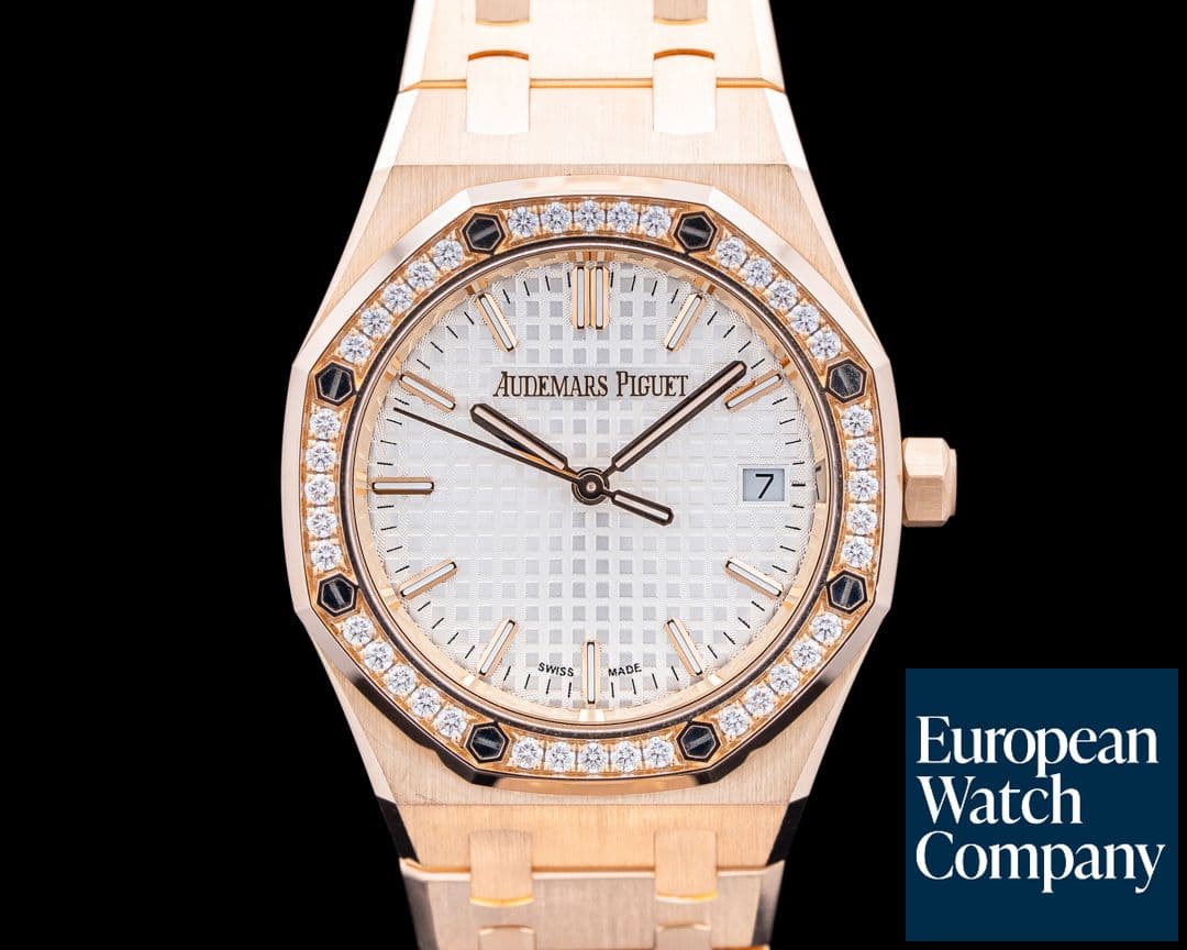 Image of Audemars Piguet 77451OR Royal Oak 18K Rose Gold Diamond Bezel Silver Dial