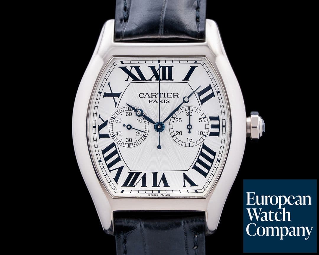 Image of Cartier 2762 Tortue Monopoussoir Chronograph CPCP 18K White Gold Silver Dial