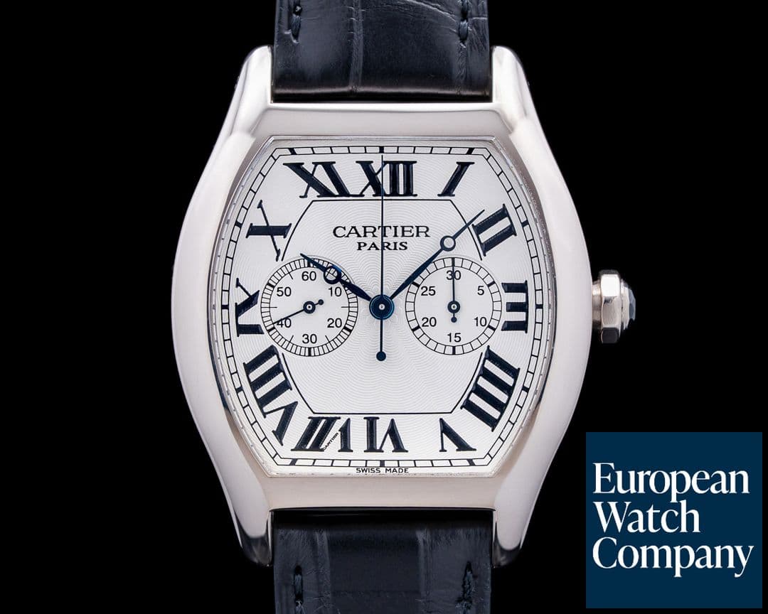Image of Cartier 2762 Tortue XL Monopoussoir CPCP 18K White Gold Silver Dial