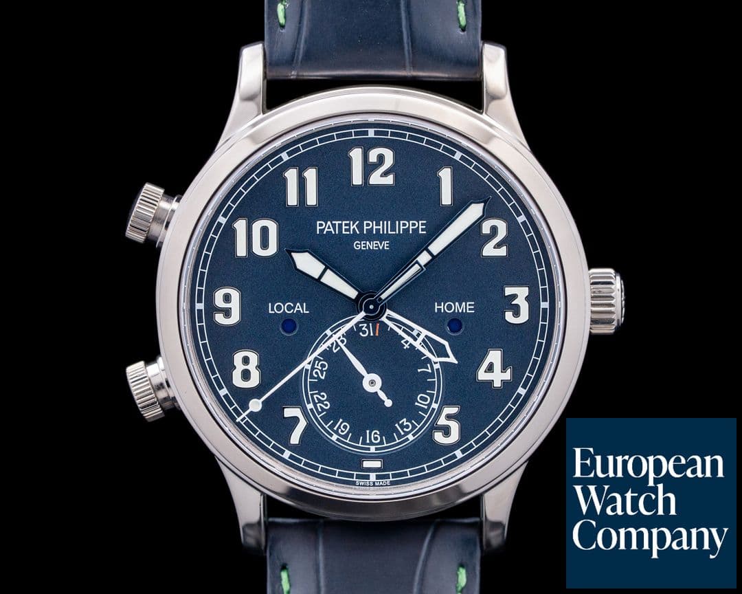 Image of Patek Philippe 5524G Calatrava Pilot Travel Time 18K White Gold Blue Dial