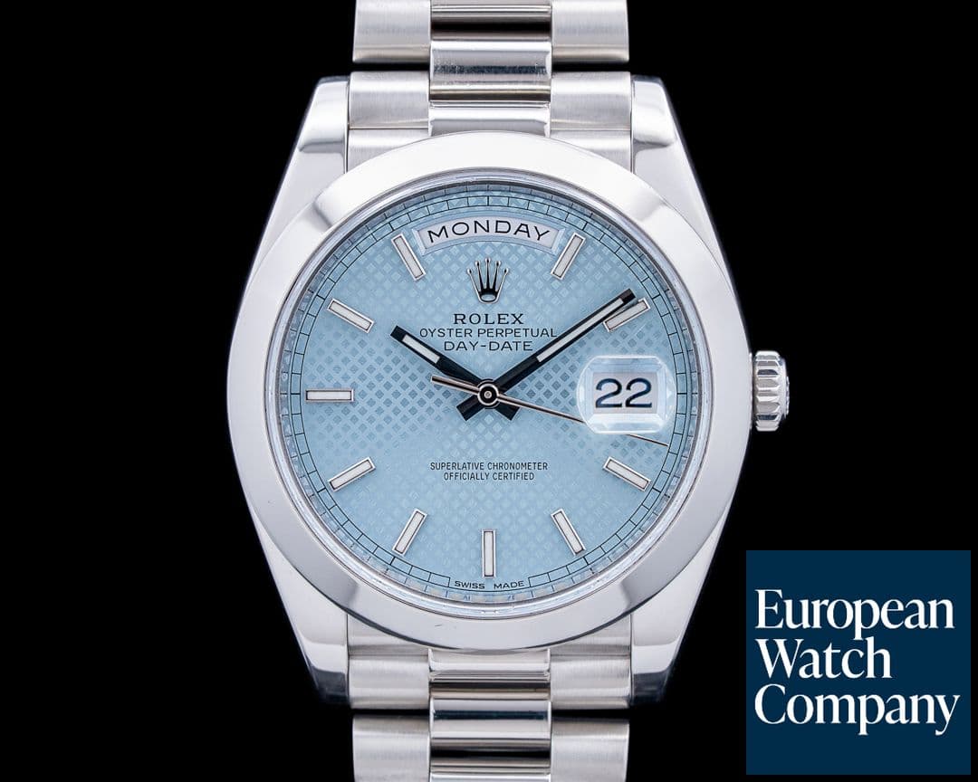 Image of Rolex 228206 Day-Date President Platinum Ice Blue Diagonal Motif Dial