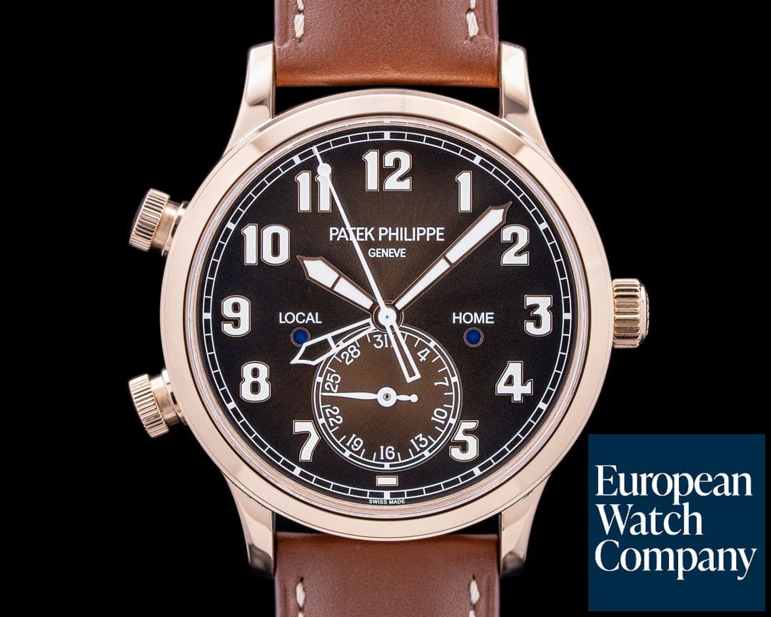 Image of Patek Philippe 5524R Calatrava Pilot Travel Time 18K Rose Gold Brown Dial