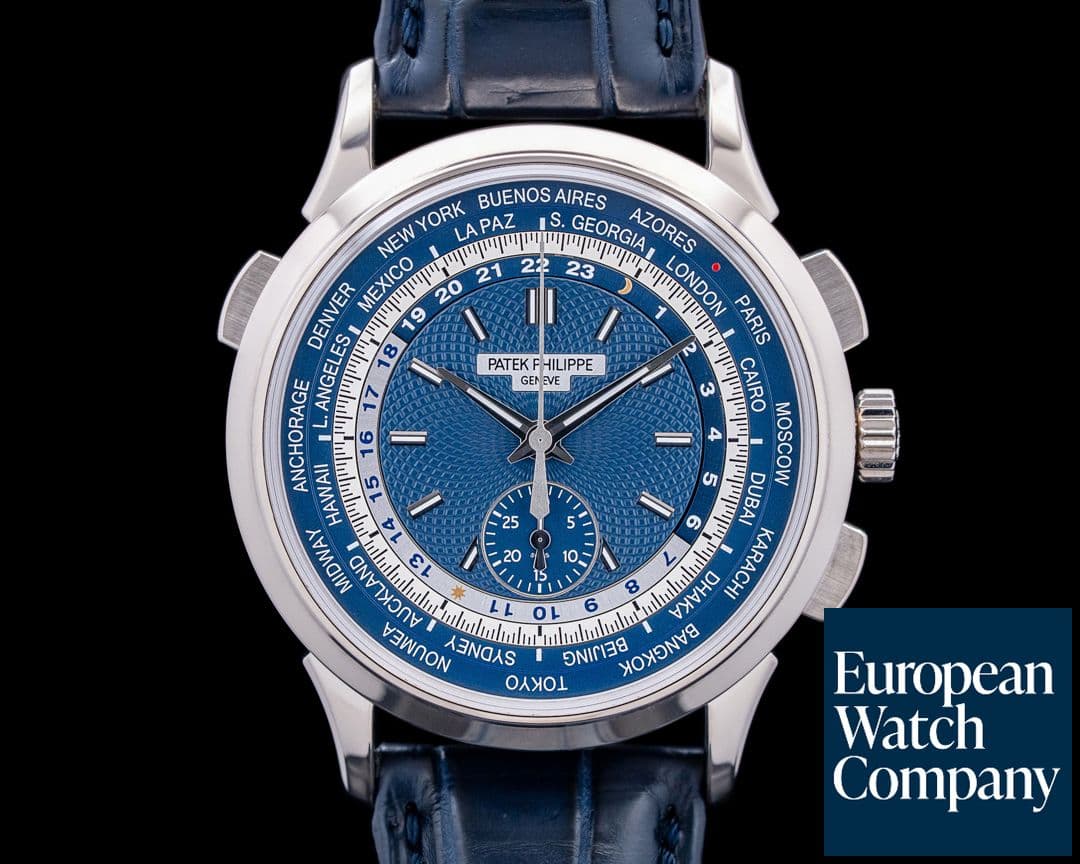 Image of Patek Philippe 5930G World Time Chronograph 18K White Gold Blue Guilloche Dial