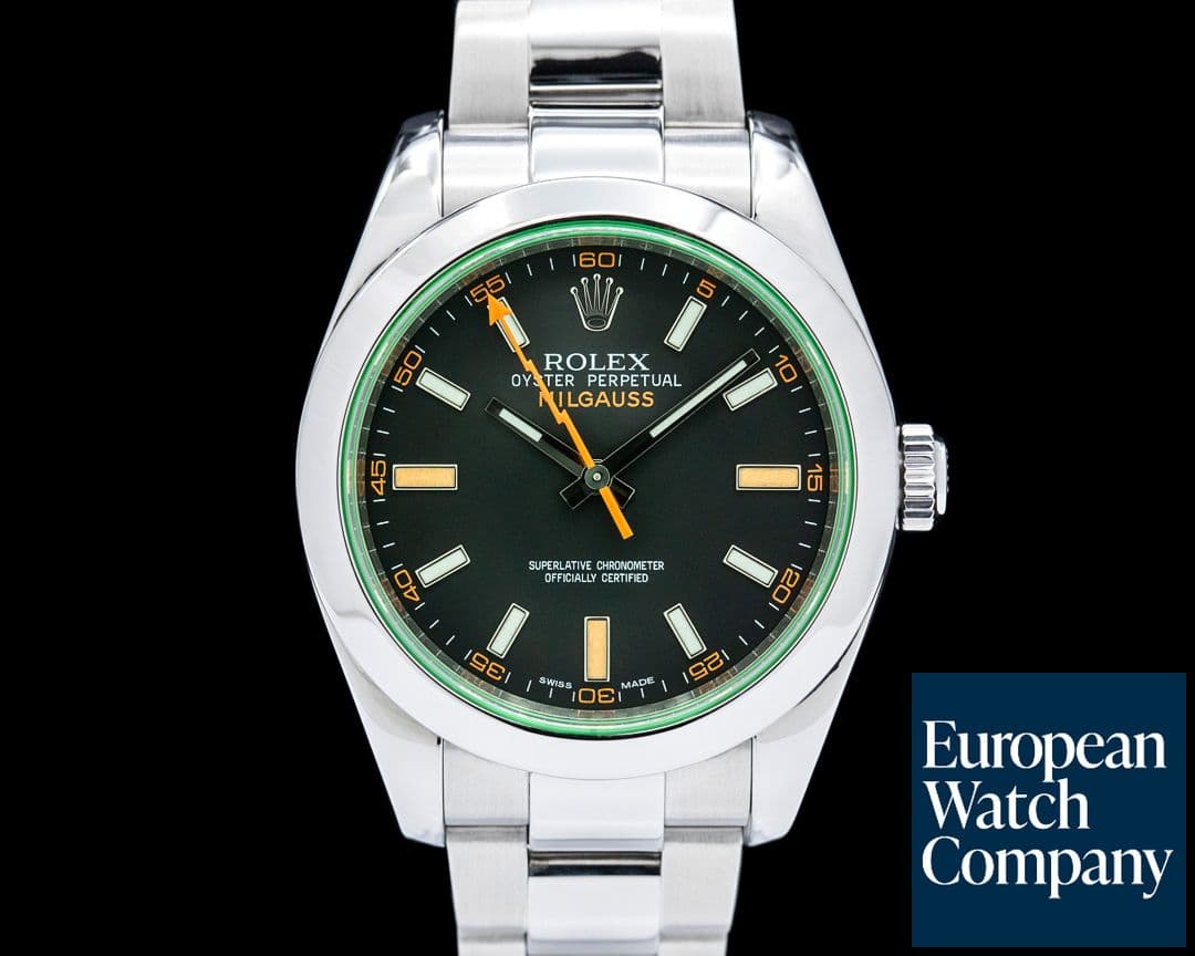 Image of Rolex 116400GV Milgauss Green Crystal SS Black Dial Circa. 2010
