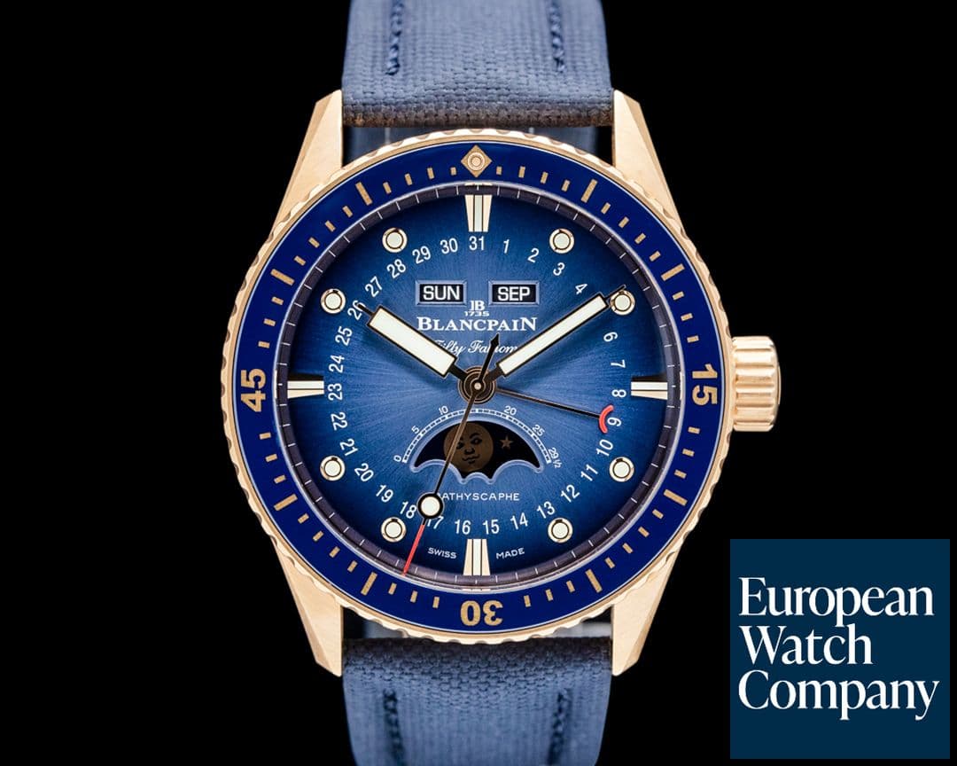 Image of Blancpain 5054 Fifty Fathoms Bathyscaphe Quantieme Phases de Lune 18K RG Blue Dial