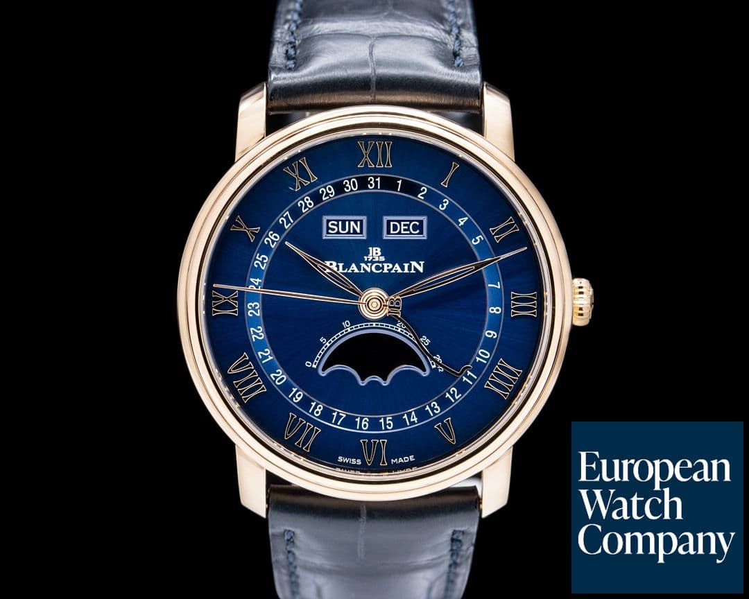Image of Blancpain Villeret Quantieme Complet 18K Rose Gold Blue Dial