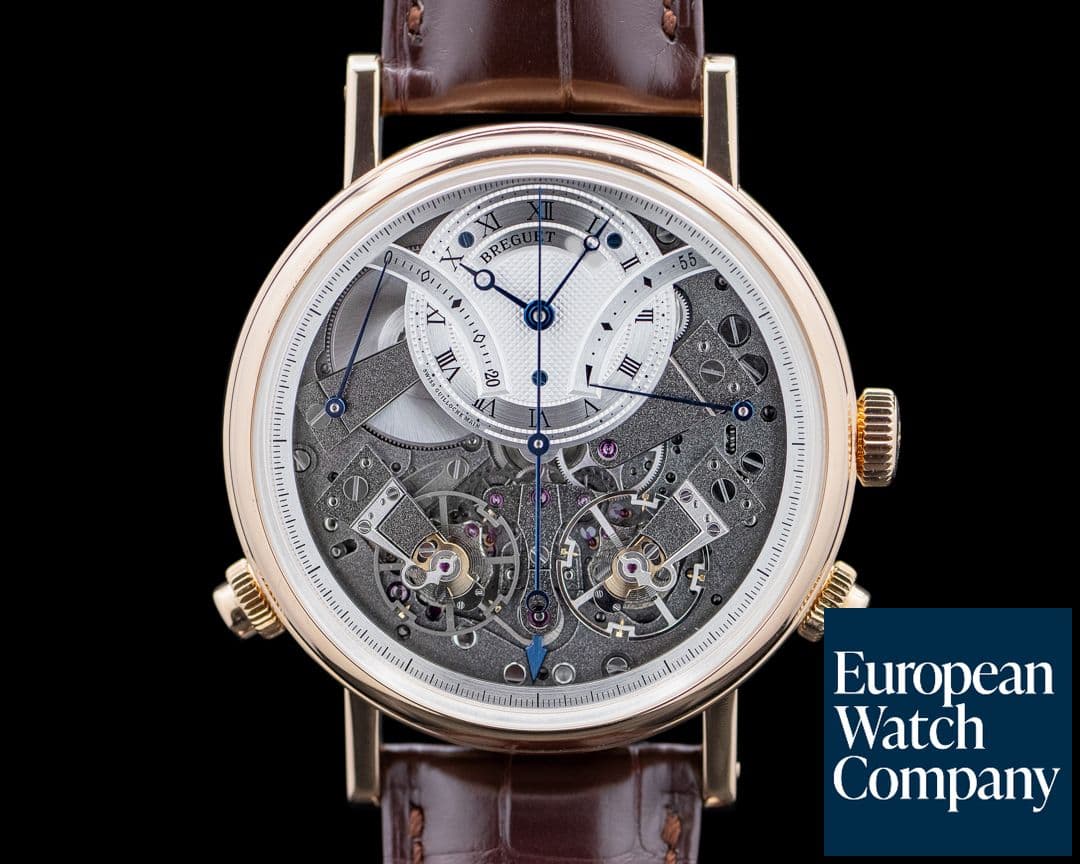 Image of Breguet 7077BR Tradition Chronograph 18K Rose Gold Skeleton Silver Dial