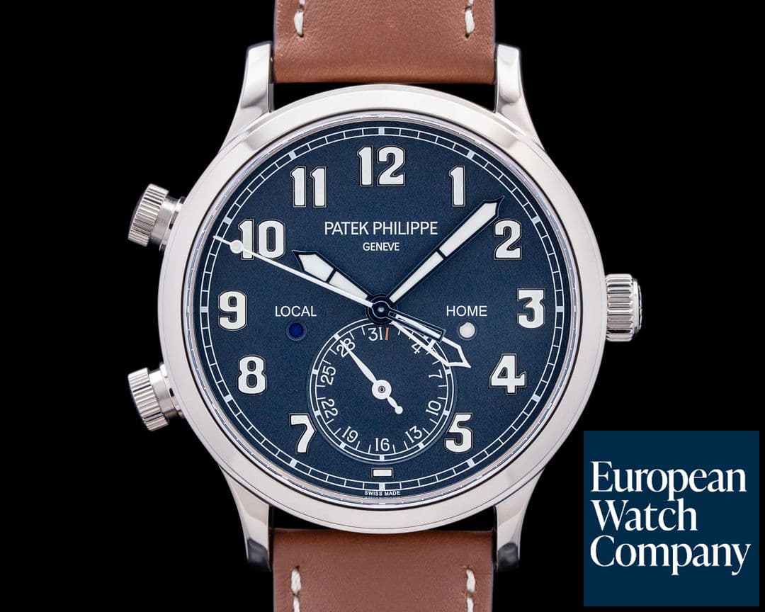 Image of Patek Philippe 5524G Calatrava Pilot Travel Time 18K White Gold Blue Dial