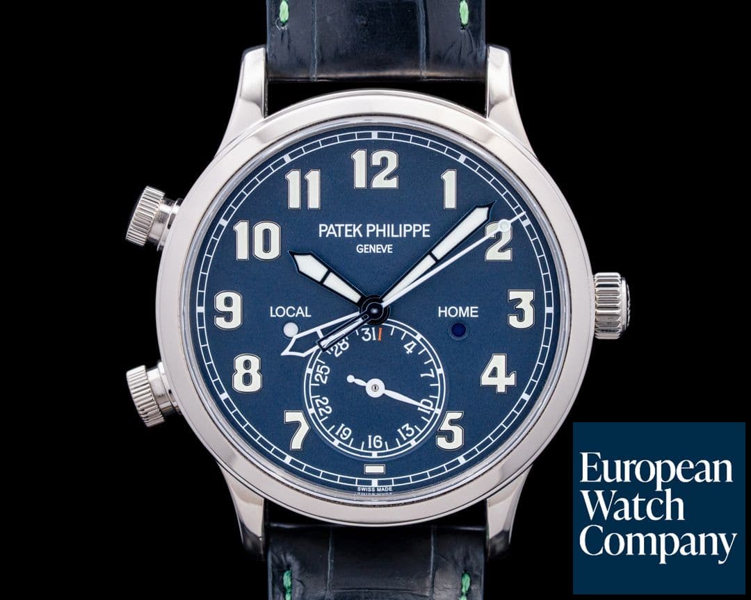 Image of Patek Philippe 5524G Calatrava Pilot Travel Time 18K White Gold Blue Dial
