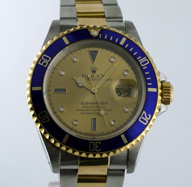 Rolex Submariner 2T Blue Bezel/Gold Serti Dial with Diamonds