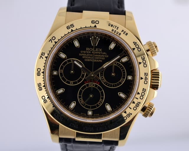 Rolex Daytona 18K Yellow Gold / Leather Black Dial Z Series (2007) 40MM