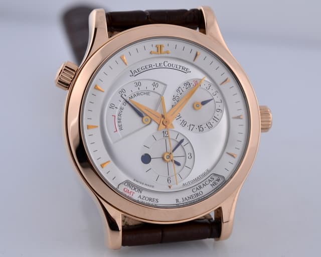 Jaeger LeCoultre Master Geographic 18K Rose Gold Half Hunter Case White Dial 38MM