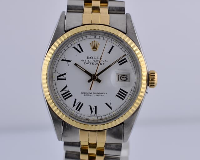 Rolex Datejust Jubilee 18K / SS White Dial Black Roman Numerals Circa 1966 35M