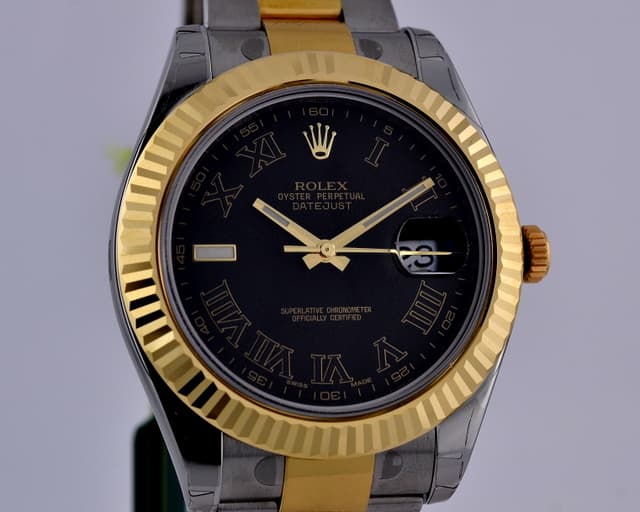 Rolex Datejust II 18K Yellow Gold / SS Black Roman UNWORN