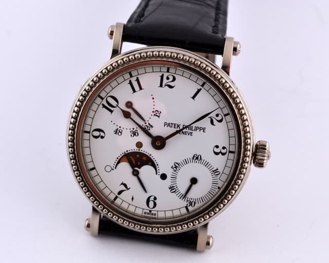 Patek Philippe Power Reserve Moon Phase Hobnail Bezel 18K WG