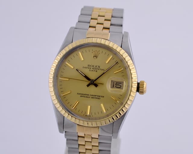 Rolex Date SS / 14K Champagne Dial