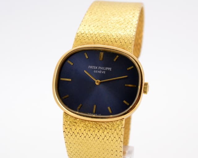 Patek Philippe Ellipse Blue Dial Mesh Bracelet 18K YG