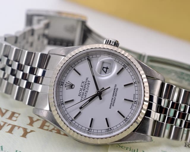 Rolex Datejust White Stick Dial SS / SS