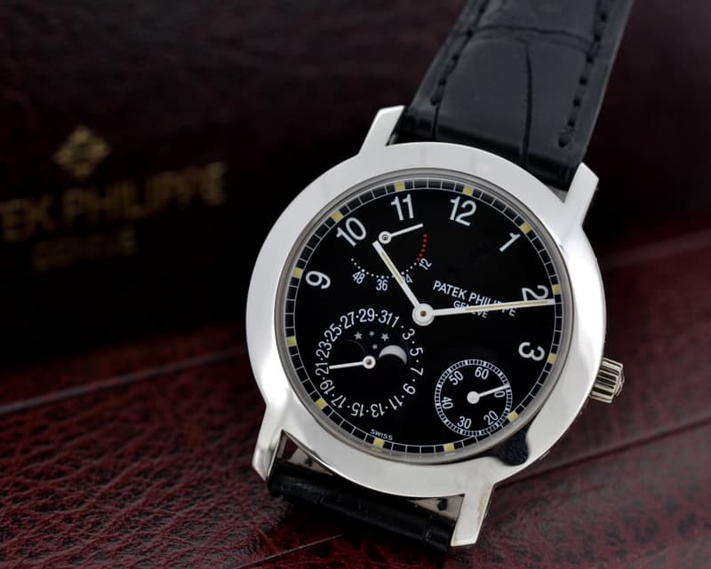 Patek Philippe Moon Phase Power Reserve Black Dial 18K White Gold