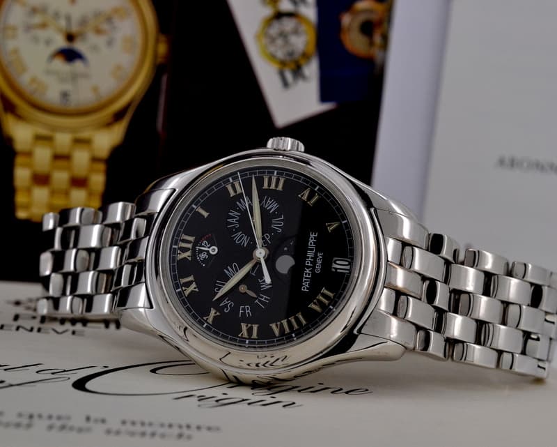 Patek Philippe Annual Calendar Power Reserve Black Dial 18K White Gold