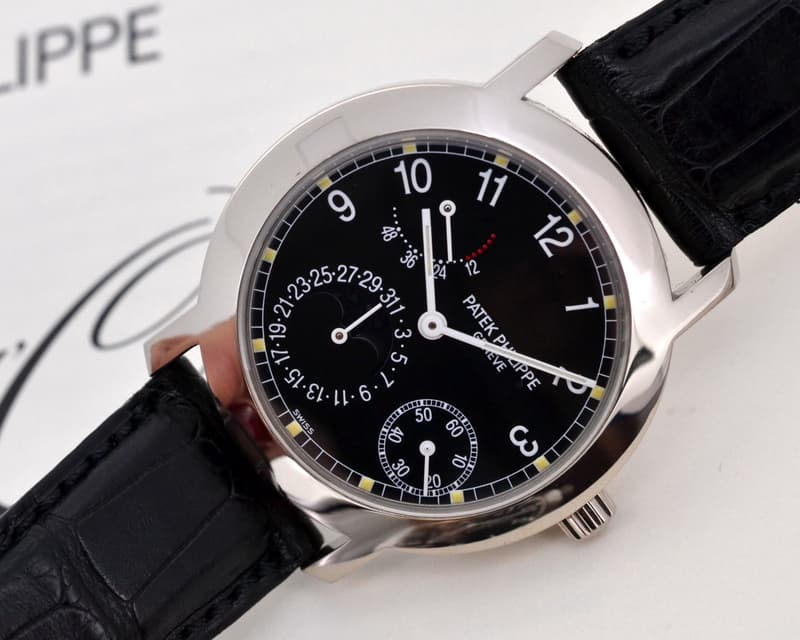 Patek Philippe Moon Phase Power Reserve Black Dial 18K White Gold