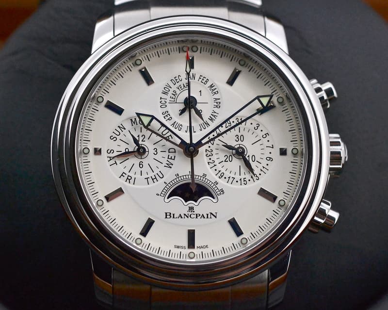 Blancpain Leman Perpetual Calendar Chronograph White Dial SS