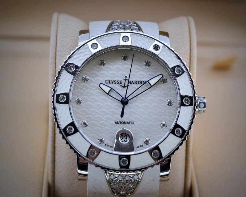 Ulysse Nardin Lady Marine White Diver Diamonds SS / Rubber