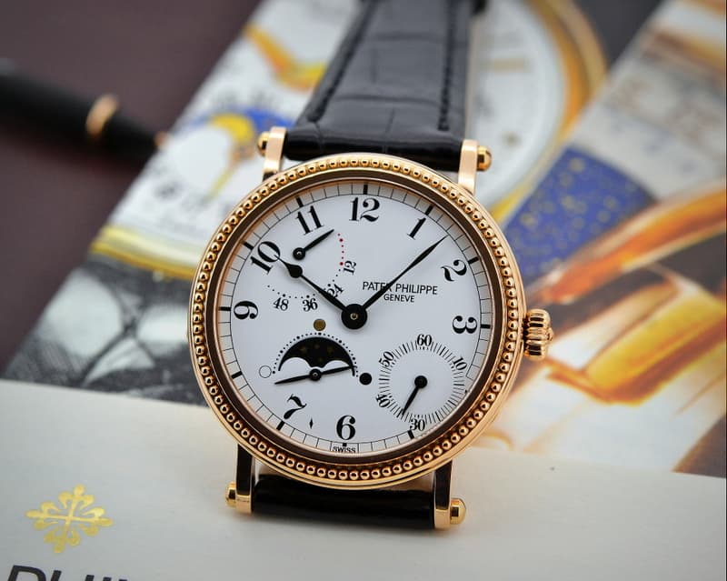 Patek Philippe Moonphase Power Reserve 18K Rose Gold Hobnail Bezel
