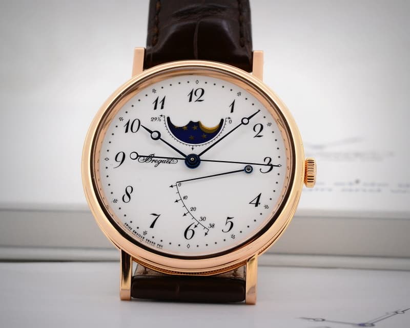Breguet Classique Moonphase 18K Rose Gold Enamel Dial