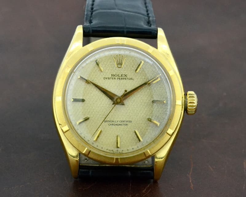 Rolex Oyster Perpetual Semi-Bubbleback Honeycomb Dial 18K Yellow Gold