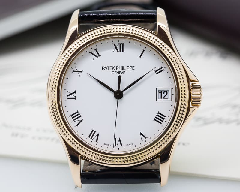 Patek Philippe Calatrava 18K Rose Gold White Roman Hobnail