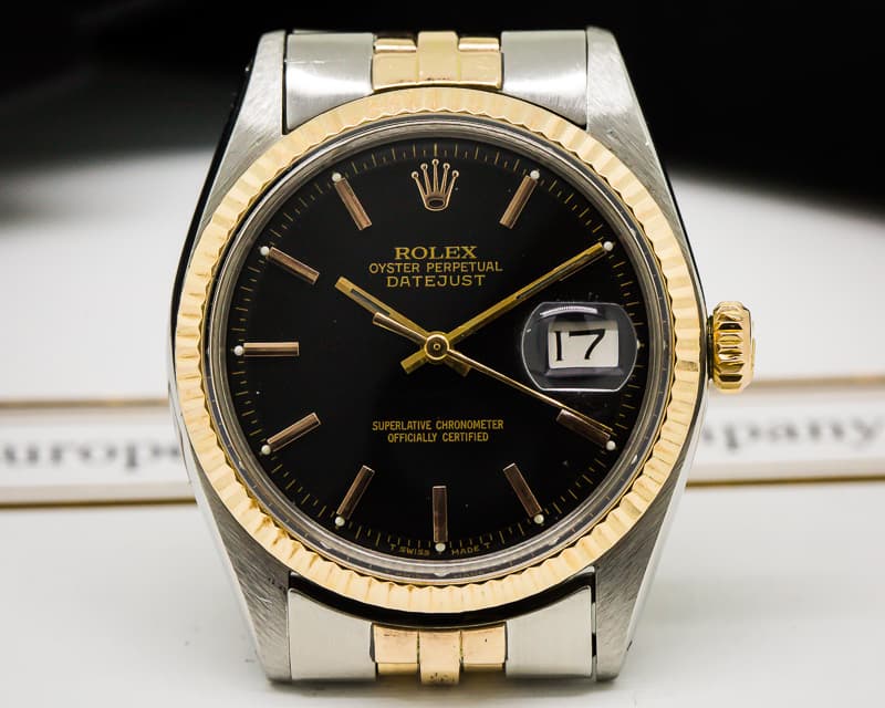 Rolex Vintage Datejust Black Dial SS / 18K Rose Gold
