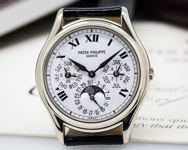 Patek Philippe Perpetual Calendar White Dial Roman 18K White Gold RARE