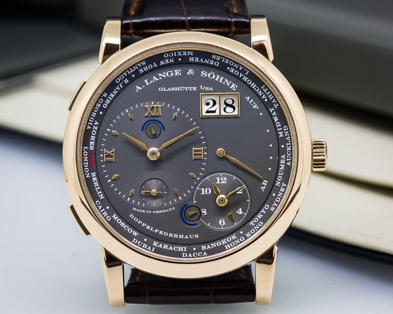 A. Lange and Sohne Lange 1 Time Zone 18K Rose Gold Grey Dial