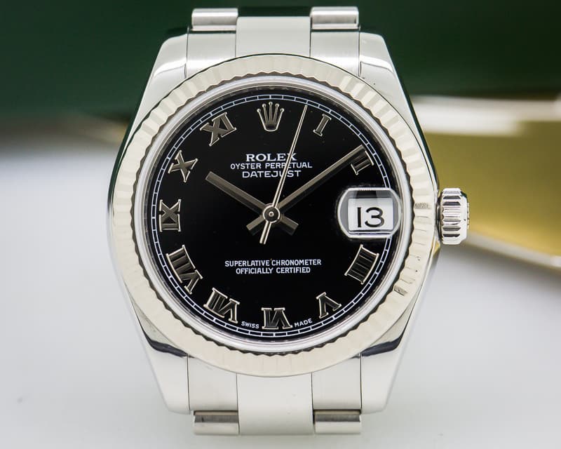 Rolex Ladies Midsize Rolex Datejust Black Roman Dial