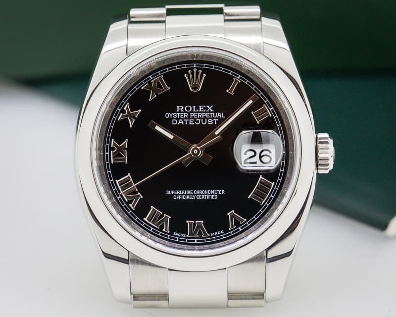 Rolex Datejust Black Roman Dial / Oyster Bracelet