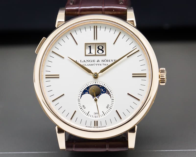 A. Lange and Sohne Saxonia Moon Phase Automatik 18K Rose Gold / Silver Dial