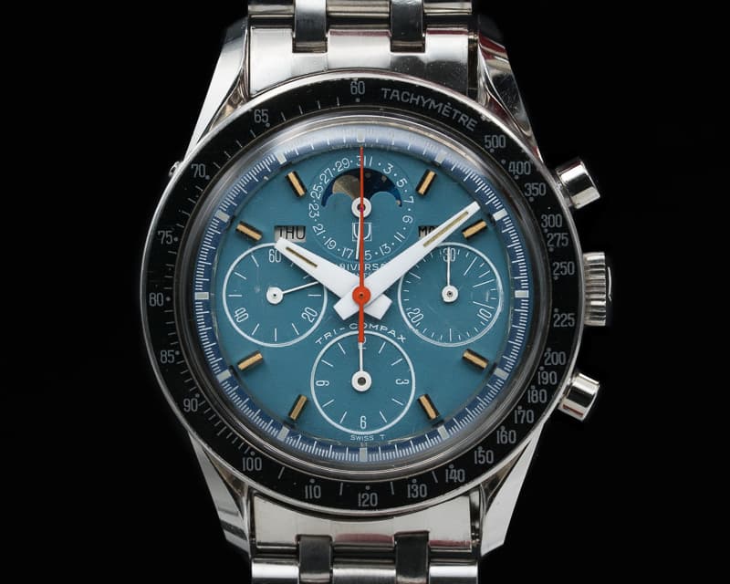 Universal Geneve Vintage Exotic Turquoise Dial Tri Compax SS NEW OLD STOCK