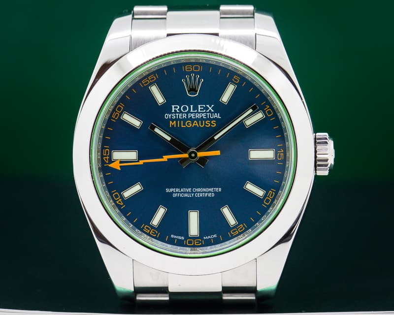 Rolex Milgauss Blue Dial Green Crystal