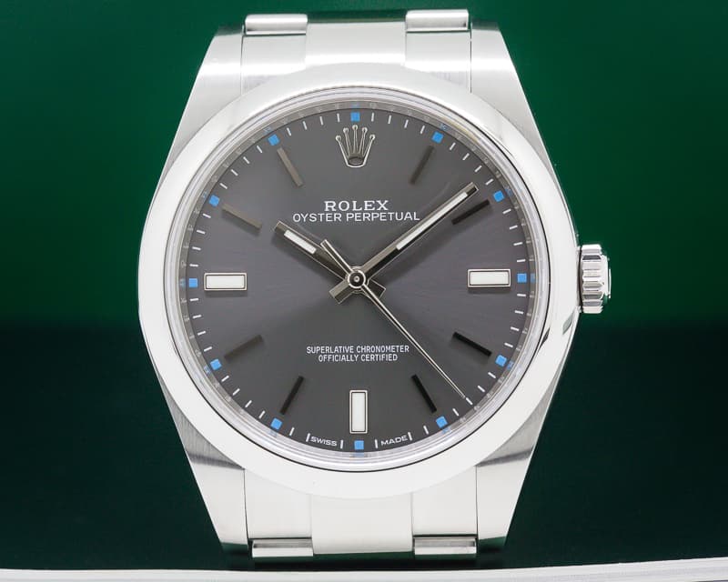 Rolex Oyster Perpetual SS Dark Rhodium Dial