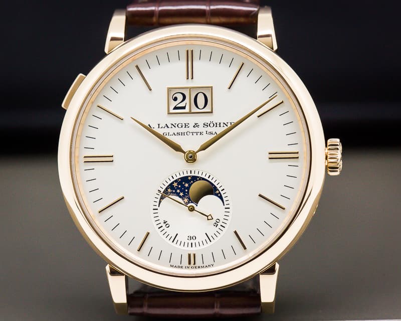 A. Lange and Sohne Saxonia Moon Phase Automatik 18K Rose Gold / Silver Dial