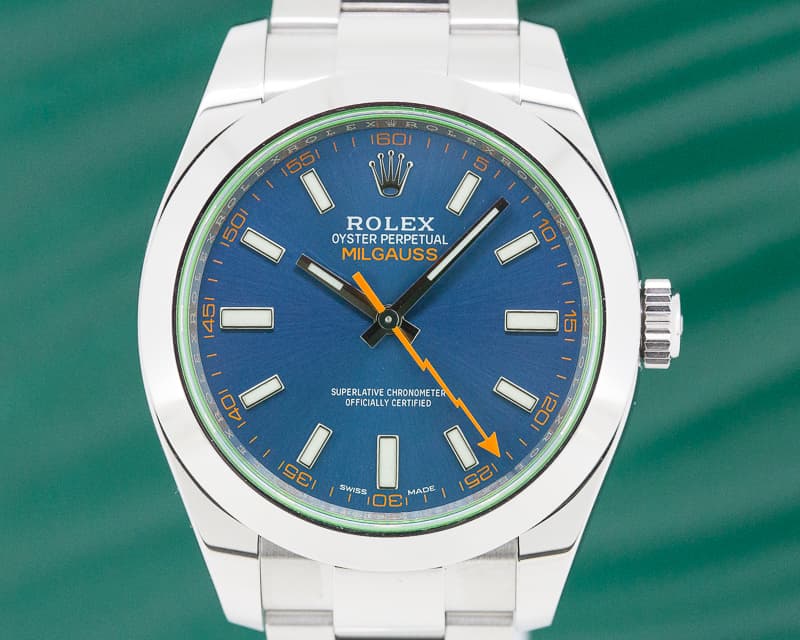 Rolex Milgauss Blue Dial Green Crystal