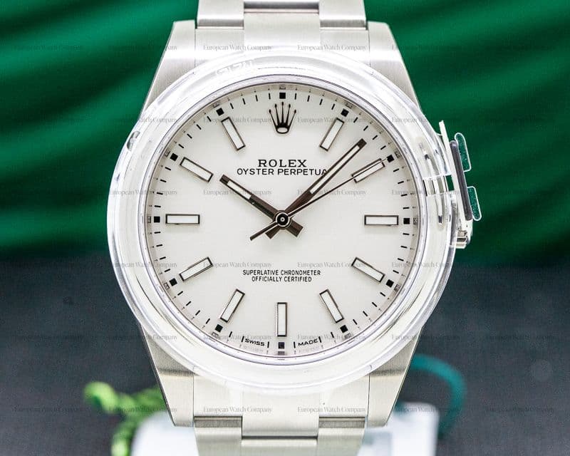 Rolex Oyster Perpetual SS White Stick Dial UNWORN