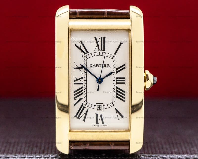 Cartier Tank Americaine Large Mens 18K Yellow Gold