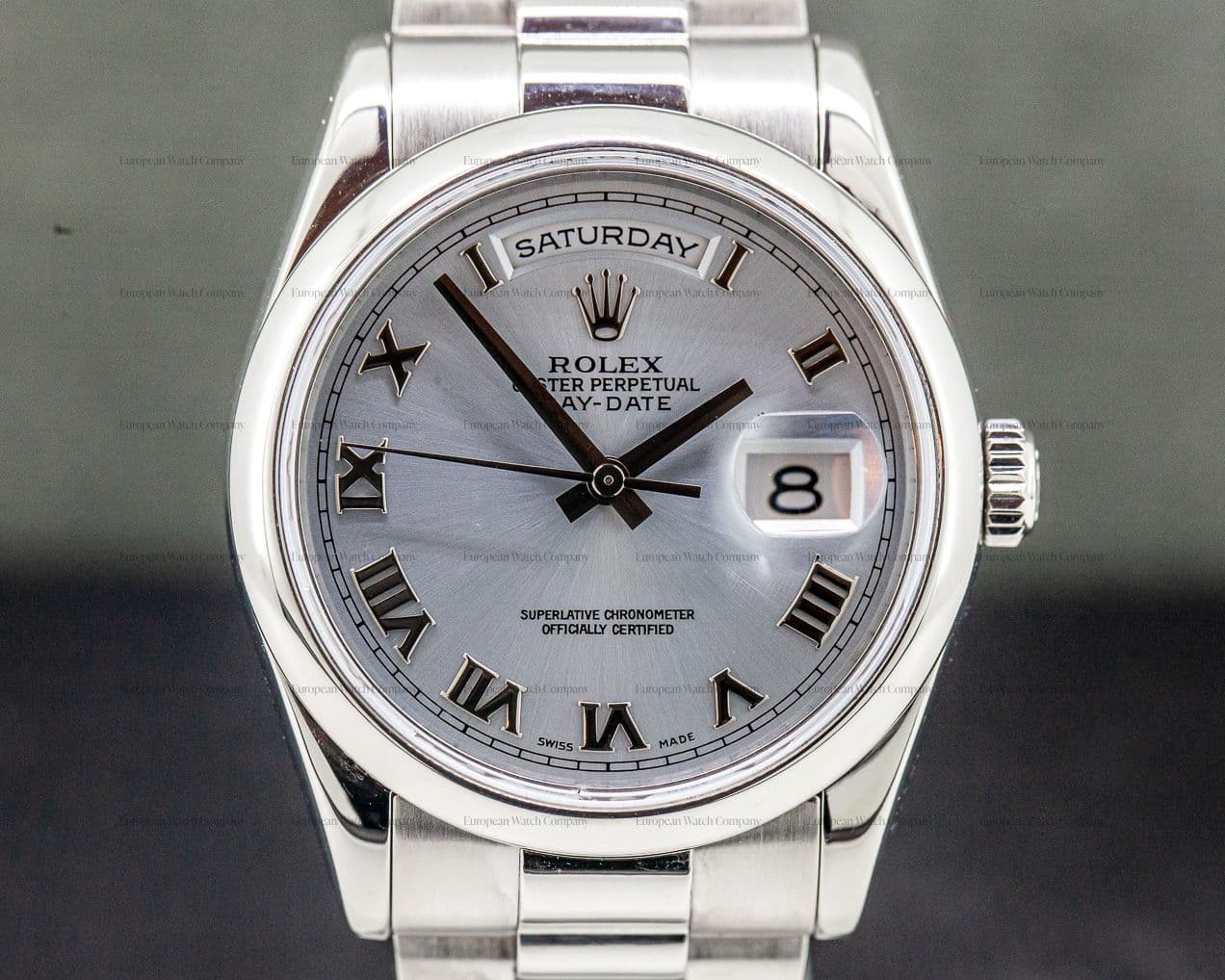 Rolex President Platinum Glacier Roman Dial